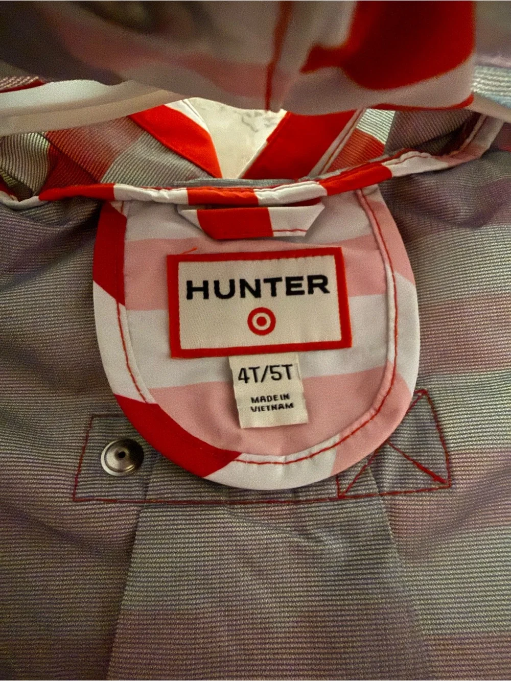 NEW Hunter Pink and Red Striped Hooded Rain Jacket 4T/5T
